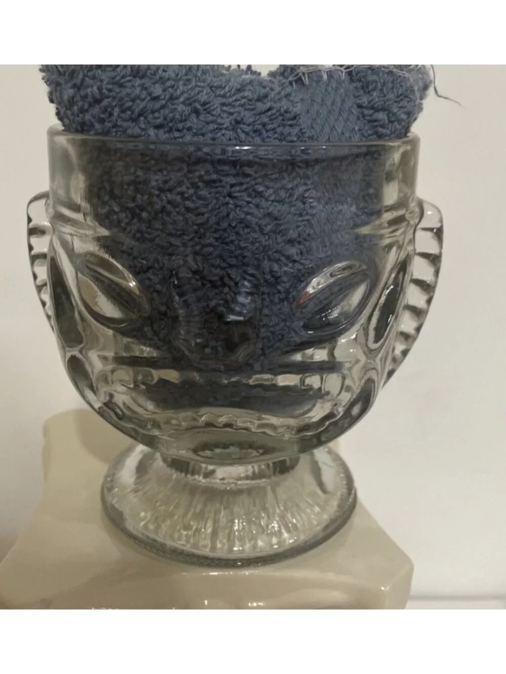 Glass Hawaiian Tiki Mug with Happy Face on 1 Side & Sad/Angry Face on 2nd Side